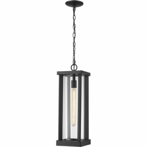 Z-Lite Glenwood 22  Clear Aluminum Glass Outdoor Chain Mounted Pendant in Black Perspective: front