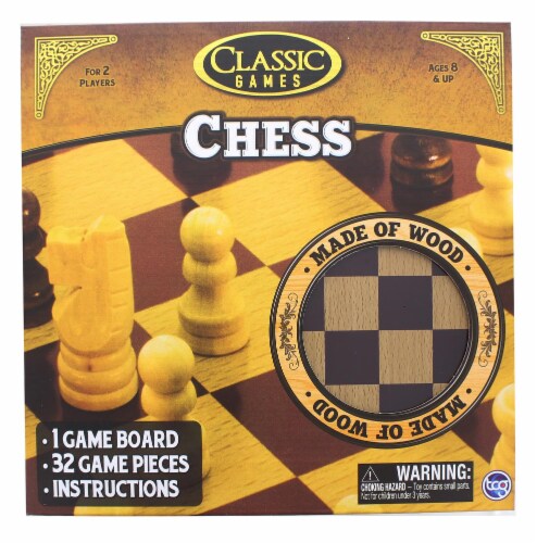 Classic Games Wood Chess Set | Board & 32 Game Pieces Perspective: front