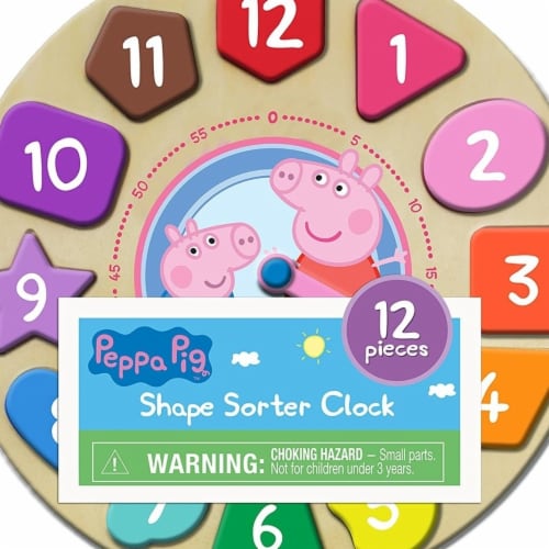 TCG Toys 30375745 Peppa Pig Shape Sorter Clock Puzzle - 12 Piece Perspective: front
