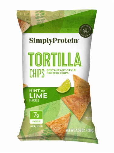 Simply Protein® Hint of Lime Flavored Restaurant-Style Protein Tortilla Chips Perspective: front