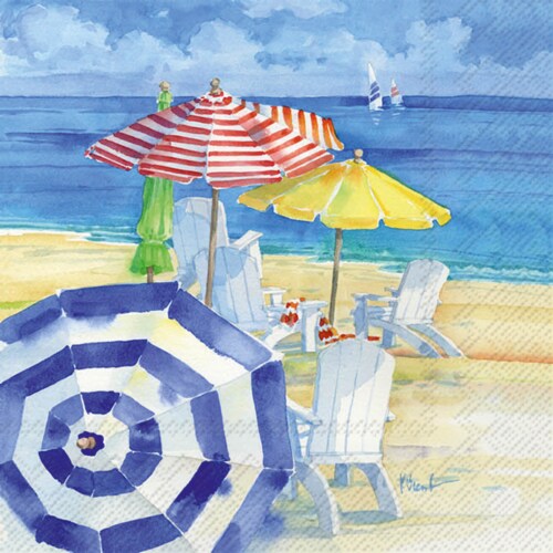 Boston International IHR Watercolor Beach Cocktail Napkins Perspective: front