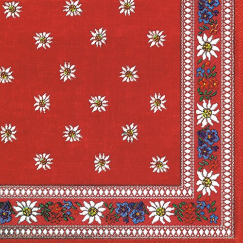 Boston International Edelweiss Cocktail Napkins - Red Perspective: front