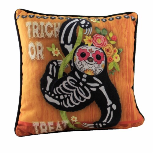 Halloween Day Of The Dead Pillow Fabric Floral Trick Or Treat Sdfdoosl Sloth Perspective: front