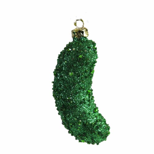 Holiday Ornament Jeweled Pickle Glass Glittered Green Cucumber Go3003 Perspective: front
