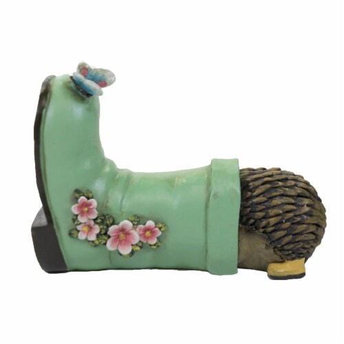 Home & Garden Rainboot And Hedgehog Polyresin Yard Decor A6188 Green Perspective: front