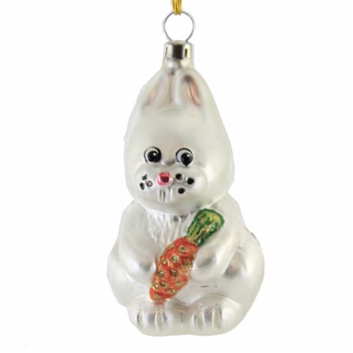 Holiday Ornament Bunny Holding Carrott Glass Rabbit Easter Christmas Of17224 Perspective: front