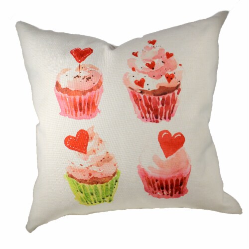Home Decor Valentine Cupcake Quartet Fabric Cottage Pillow Pwvcq Perspective: front