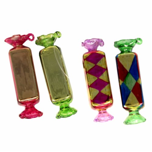 Holiday Ornament Festive Wrapped Candy Set / 4 Sweet Sugar Treats Eat Go4542 Perspective: front