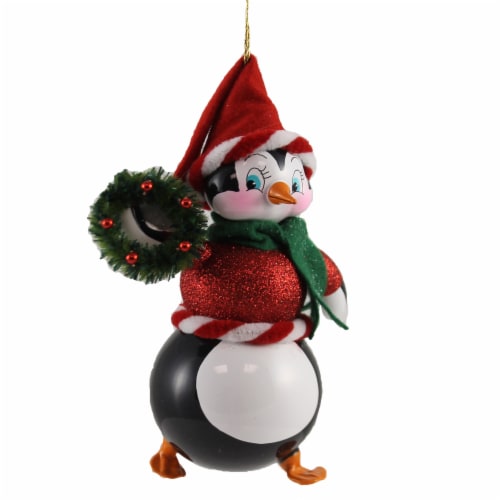 De Carlini Penguin In Santa Hat & Vest Ornament Italian Christmas Bird A2162 Red Perspective: front