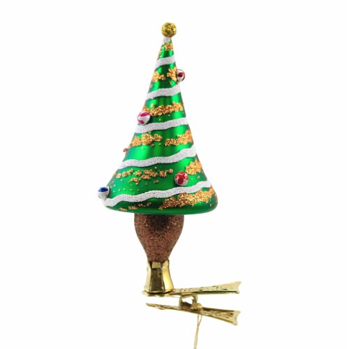 Blu Bom Christmas Mushroom Clip On Glass Ornament Decorated Fungus 2021-236 Perspective: front