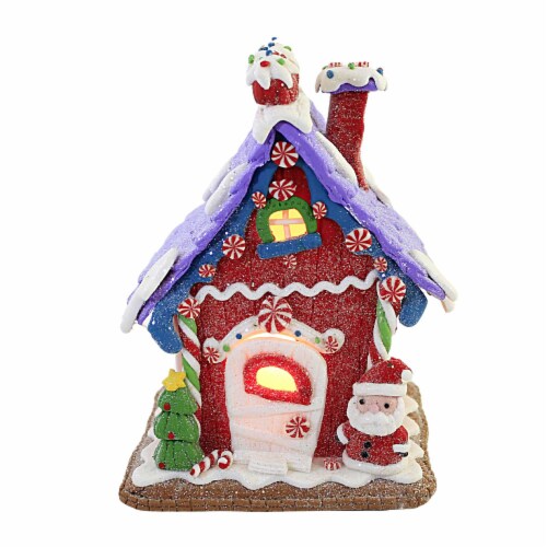 Christmas Gingerbread House With Led Clay Table Top Lighted Gbj0021 Purple Perspective: front