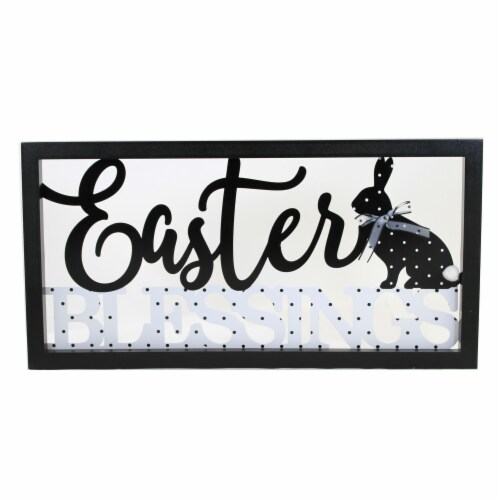 Easter Bunny Message Cutout Wall Sign Metal Black & White 20409G Blessings Perspective: front