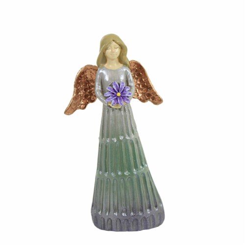 Figurine Angel Holding Flower Polyresin Mother's Day Spring Er63859 Purple Perspective: front