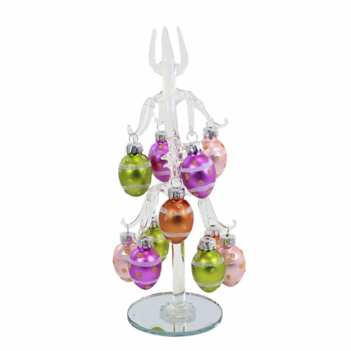 Easter Easter Tree W/Ornaments Set Glass Glitter Accents Ea16280 Dots/Stripes Perspective: front