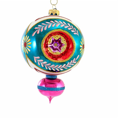 Sbk Gifts Holiday Floral Teal Triple Reflector Ornament Teardrop Christmas Sbk221106 Perspective: front