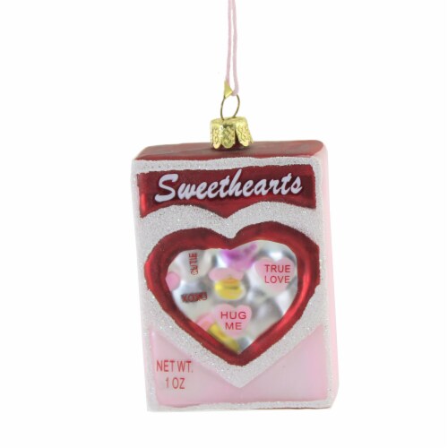 Holiday Ornament Box Of Sweethearts Glass Valentine's Day Candy Sweet Go8169 Perspective: front