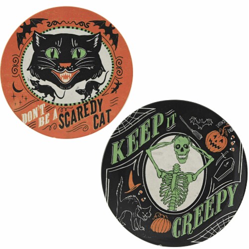 Tabletop Scaredy Cat Canape Plate Ceramic Halloween Platter Spooky 37232 Cat Perspective: front