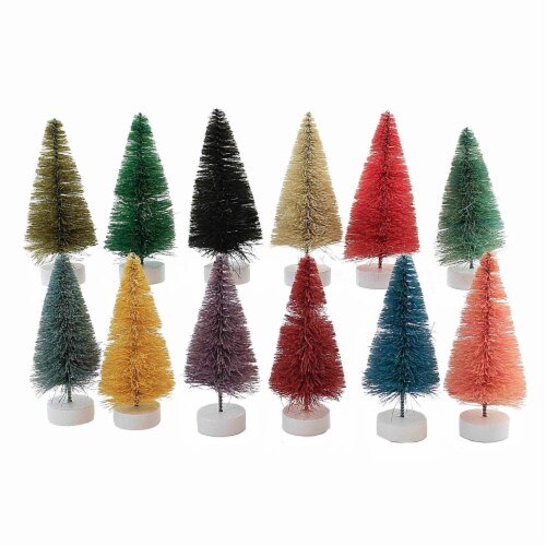 Christmas Rainbow Trees Set/12 Small Br Plastic Mulitcolor Bottle Brush Ms436s Perspective: front