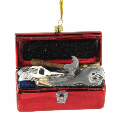 Holiday Ornament Tool Box Glass Christmas Carpenter Hammer Go8414 Perspective: front