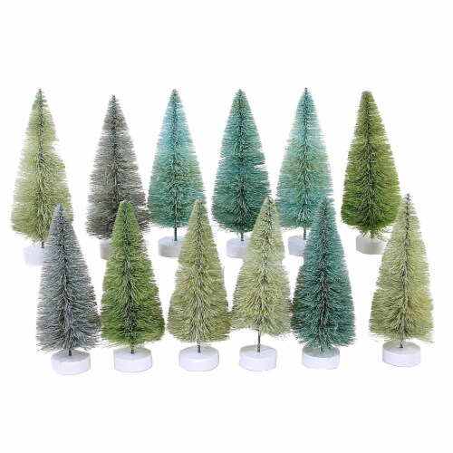 Christmas Winter Green Trees Set 12 Plastic Bottle Brush Neutral Ms436lwg Perspective: front