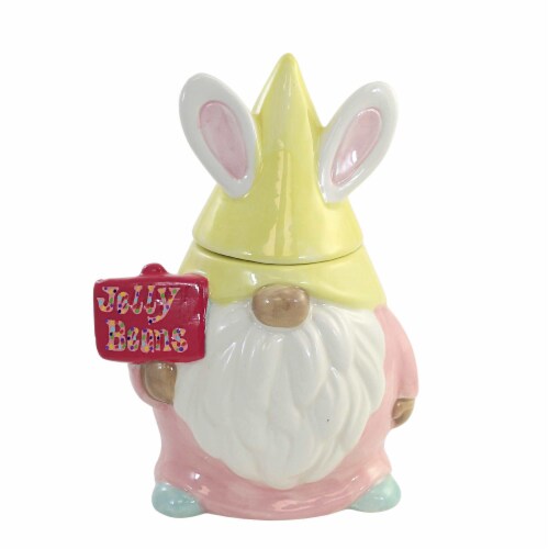 Tabletop Gnome Mini Candy Jar Ceramic Easter Rabbit Bunny A6851 Yellow Perspective: front