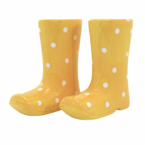 Home Decor Rain Boot Bud Vase Dolomite Wellies Polka Dots A5227 Yellow Perspective: front