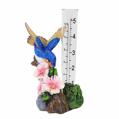Home & Garden Hummingbird Rain Guage Polyresin Measure Water A7227 Blue Perspective: front