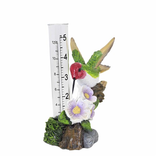 Home & Garden Hummingbird Rain Guage Polyresin Measure Water A7227 Green Perspective: front