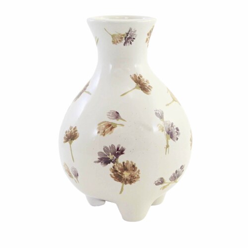 Home Decor Cottage Floral Vase Dolomite Footed Flowers A7007 Gray Perspective: front