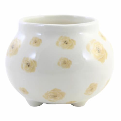 Home Decor Cottage Floral Vase Dolomite Footed Flowers A7007 Yellow Perspective: front