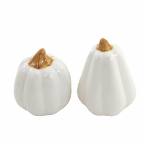 Tabletop Pumpkin Salt And Pepper Shaker Dolomite Halloween Fall H8400 White Perspective: front
