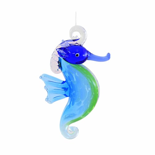 Holiday Ornament Festive Seahorse Artglass Small Marine Fish Orn74942 Blue Perspective: front