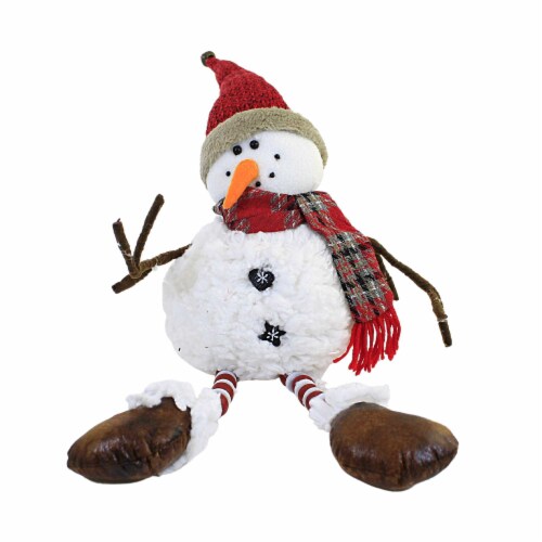 Christmas Snowman Shelf Sitter Polyester Winter Bead Legs Ex21194 Pointed Perspective: front
