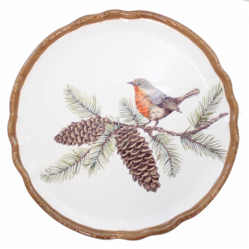 Tabletop Woodland Critter Plate Ceramic Cocktail Pinecones Th00655 Red Perspective: front