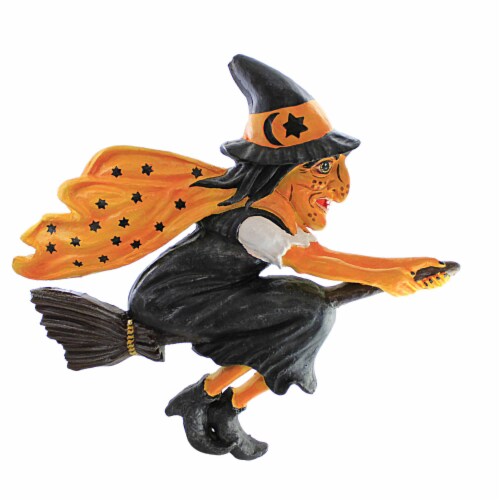 Halloween Witch Wall Decoration Paper Mache Vintage-Style Broom Pm223w Perspective: front