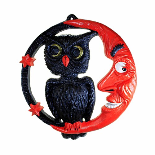 Halloween Sinister Moon Wall Decor Paper Mache Owl Angry Moon Pm228 Perspective: front