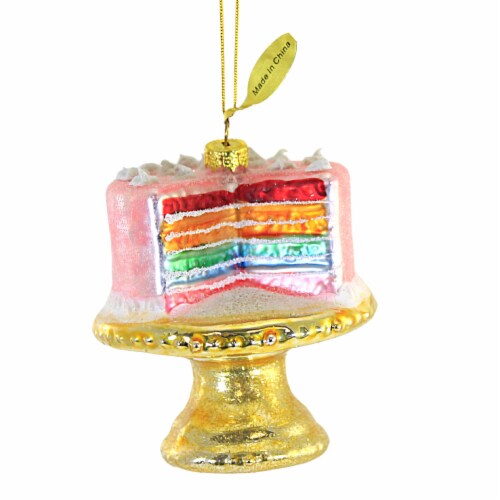 Holiday Ornament Rainbow Cake Glass Six Layers Pedestal Stand Go8128 Perspective: front