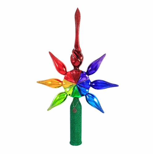 Blu Bom 15.50 Inch Pride Tree Topper Glass Finial Rainbow Lgbtqi Gay 2022-302 Perspective: front