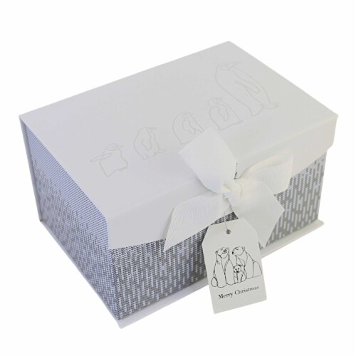 Christmas Magnetic Closure Box Small.. Rigid Christmas Decor Gift 1925Penguins Perspective: front