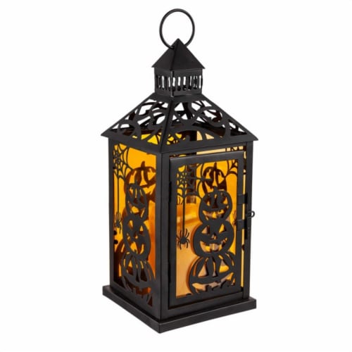 Halloween Led Metal Lantern Metal Stacked Pumpkin Haunted House 8Led593 Pumpkin Perspective: front