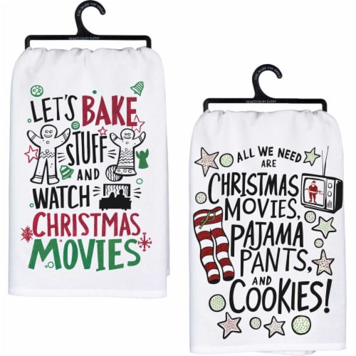 Decorative Towel Christmas Movies Dish Towels Set/2 Bake Pajamas