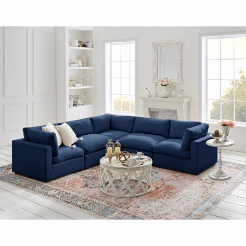 Yasmin Modular L Sectional Upholstered Corner Linen Sofa Navy 1 Unit Gerbes Super Markets