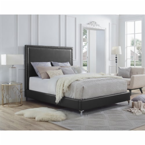 Valentina Leather PU Platform Bedframe-Nailhead Trim-King- Queen- Full- Twin Size-Inspired Perspective: front
