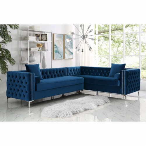 Alison Velvet Corner Sectional Sofa 120 Botton Tufted Nailhead