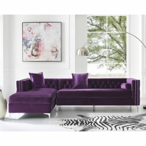 Alison Velvet Chaise Sectional Sofa 115 Storage Button Tufted