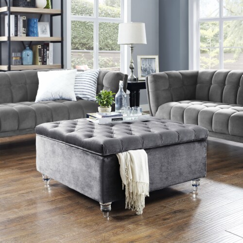 Claretta Velvet Cocktail Square Storage Ottoman Button Tufted
