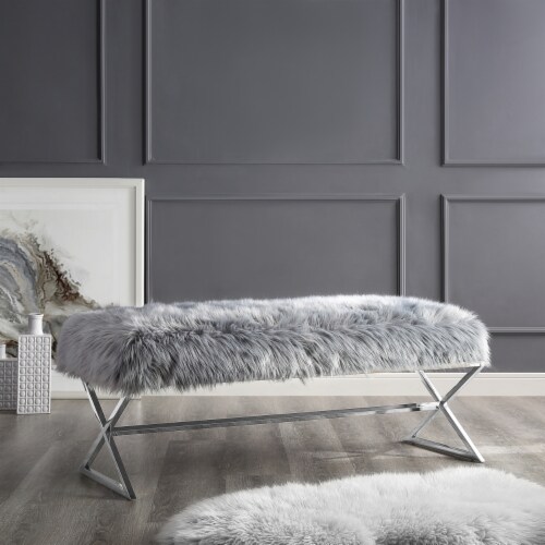 Liam Faux Fur Bench Stainless Steel Legs Living room Entryway