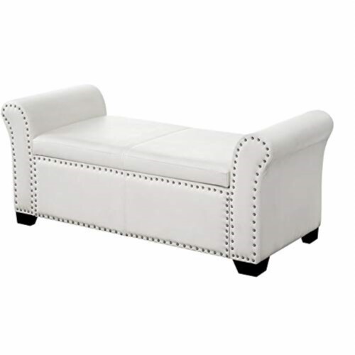 Leather ottoman with shop nailhead trim