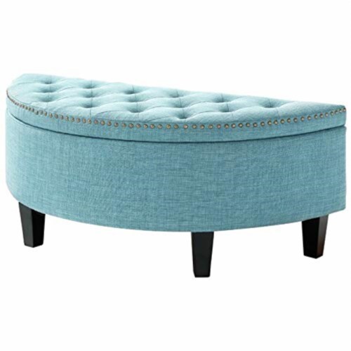 Posh Living Nathan Linen Modern Contemporary Button  Tufted Gold Nailhead Trim Half Moon Stor Perspective: front