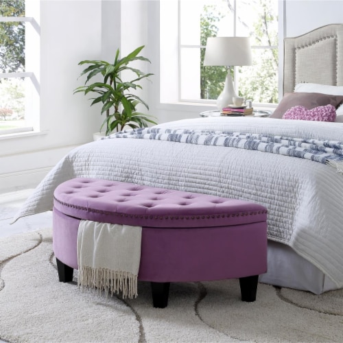 Nathan Mauve Velvet Storage Ottoman Half Moon Upholstered in